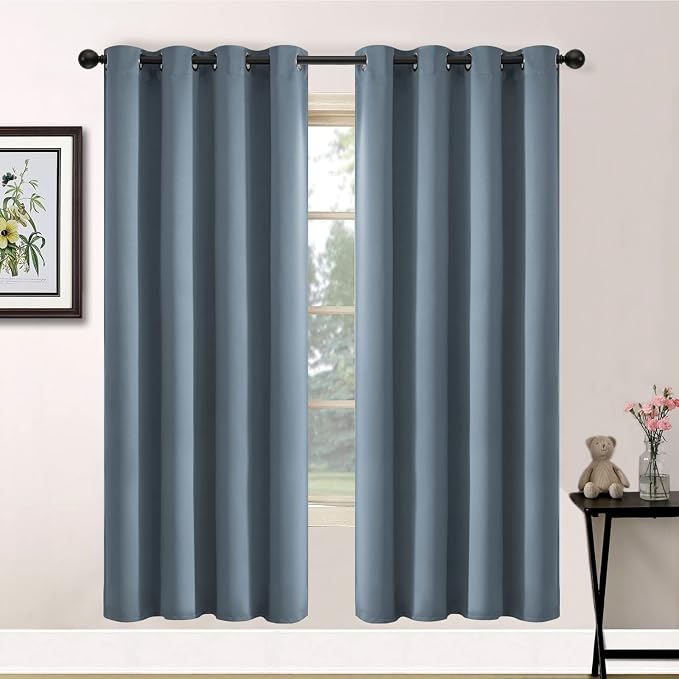 Yakamok Room Darkening Curtains 52x72 inch Length Stone Blue-Living Room | 2 panels,grommet blackout window treatment,thermal insulated,light blocking drapes,privacy protection,bedroom dining room