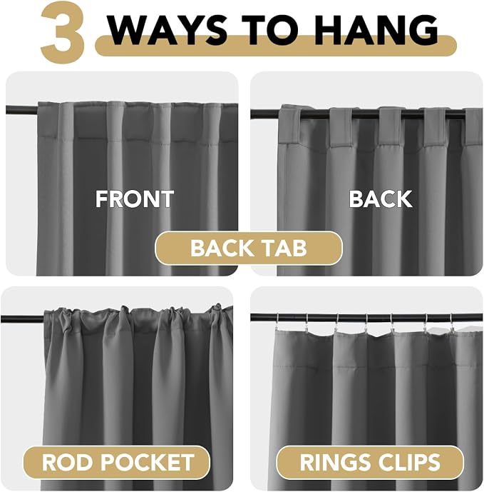 H.VERSAILTEX Blackout Curtains Thermal Insulated Window Treatment Panels Room Darkening Blackout Drapes for Living Room Back Tab/Rod Pocket Bedroom Draperies, 52 x 45 Inch, Bluish Gray, 2 Panels