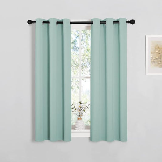 NICETOWN Aqua Blue Blackout Curtains for Bedroom 29" w x 40" L 2 Panels | Window Treatment Solid Grommet Room Darkening Drape Panels for Kitchen Living Room, Light Blocking Noise Reducing Home Decor