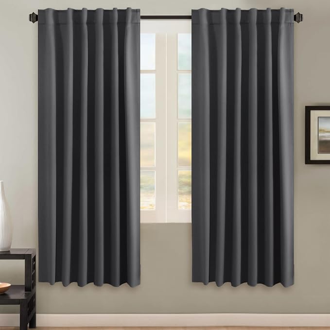H.VERSAILTEX Blackout Curtains Thermal Insulated Window Treatment Panels Room Darkening Blackout Drapes for Living Room Back Tab/Rod Pocket Bedroom Draperies, 52 x 72 Inch, Charcoal Gray, 2 Panels