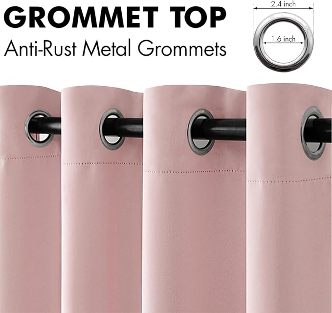 MIULEE Light Pink Blackout Bedroom Curtains Drapes 84 Inch Long 77"x84" | Grommet Top, Room Darkening Window Drapes, Privacy Protection, Thermal Insulated, Heat Blocking, Light Blocking