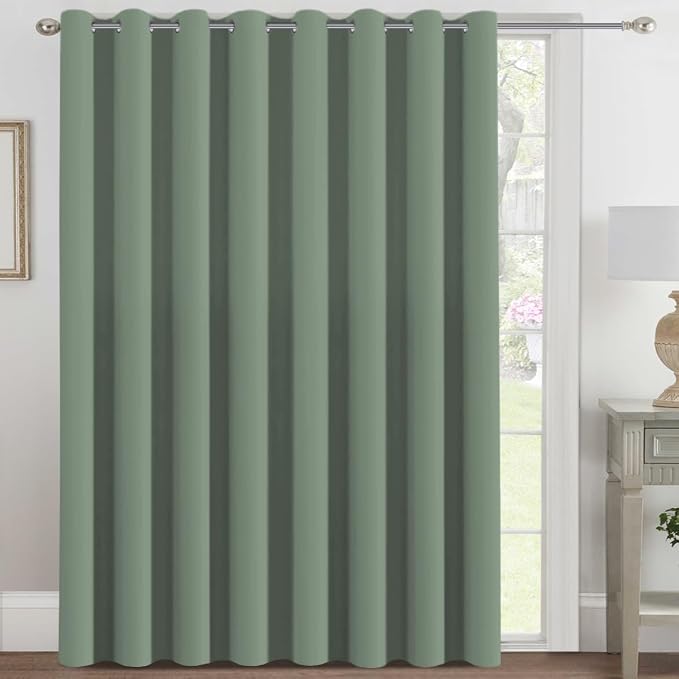 H.VERSAILTEX Blackout Patio Curtains 100 x 84 Inches for Sliding Door Extral Wide Blackout Curtain Panels Thermal Insulated Room Divider - Grommet Top, 7' Tall by 8.5' Wide - Green Bay