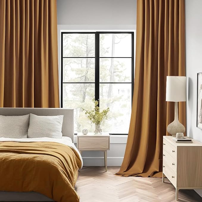 MIULEE Golden Brown Back Tab Blackout Curtains 52x96 Inch Long 2 Panels Set | Rod Pocket Pinch Pleated, Thermal Insulated, Bedroom Living Room Darkening Drapes, Light Blocking Floor to Ceiling Curtains