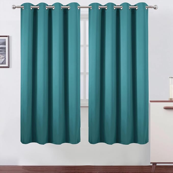 Blackout Curtains 66 x 72 Inch Long Sea Teal Curtains Set of 2 Panels Room Darkening Curtains for Bedroom and Living Room