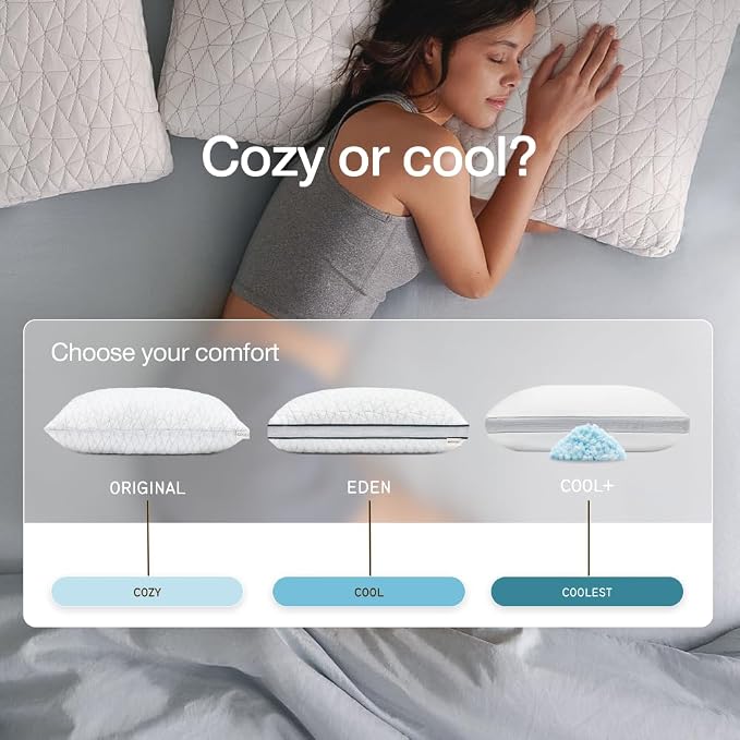 Coop Home Goods Eden Crescent Bed Pillow for Side & Back Sleepers, Queen Size, Adjustable Medium Soft Memory Foam Pillow with Cooling Gel & Ergonomic Crescent Shape, CertiPUR-US/GREENGUARD Gold