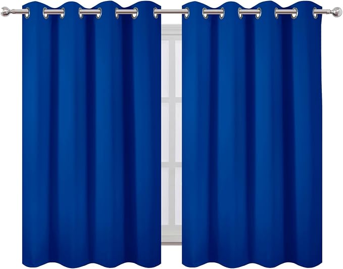 Blackout Curtains 66 x 54 Inch Long Royal Blue Curtains Set of 2 Panels Room Darkening Curtains for Bedroom and Living Room