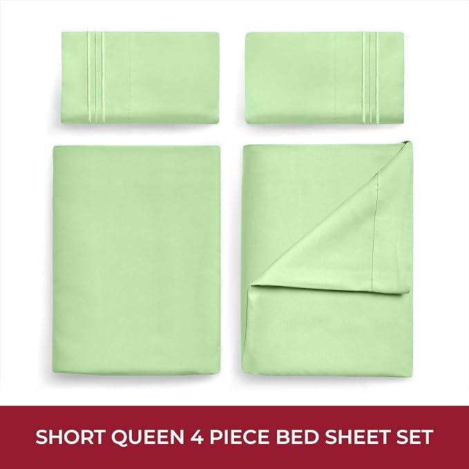 Mellanni Iconic 4-Piece, Ultra Soft Sheet Set (RV/Short Queen, Pistachio) | 10M+ Sleepers. Lab-tested: Sleeps Cool, Stays Bright, Strong, Smooth. Good Housekeeping Best Bedding, 7 yrs running.