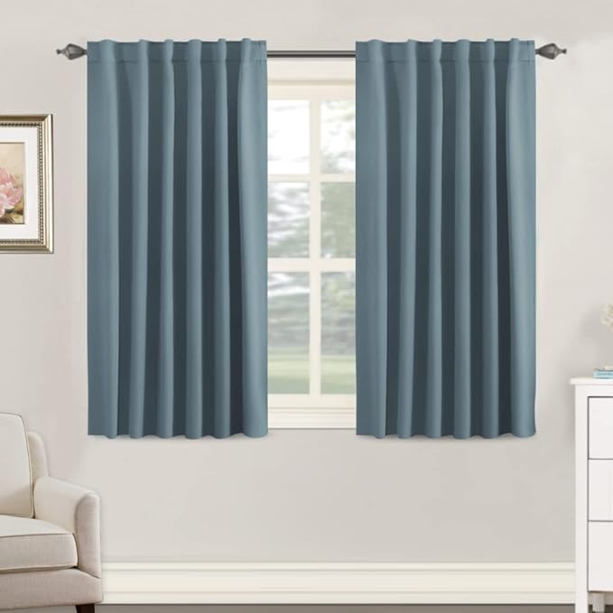 H.VERSAILTEX Blackout Curtains Thermal Insulated Window Treatment Panels Room Darkening Blackout Drapes for Living Room Back Tab/Rod Pocket Bedroom Draperies, 52 x 45 Inch, Stone Blue, 2 Panels