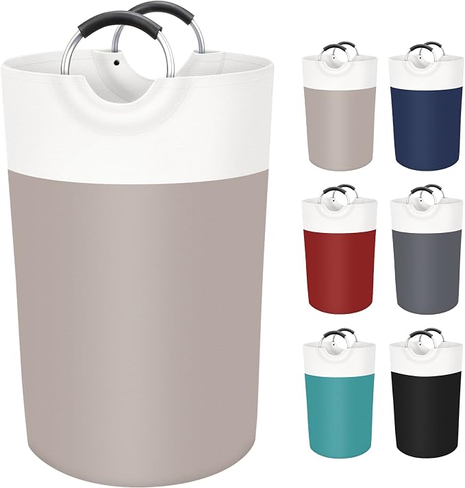 BlissTotes 115L Laundry Basket, Freestanding Collapsible Hamper, Brown | Collapsible Dirty Clothes Hamper, Foldable Laundry Bag for Dorm, Waterproof Fabric, Padded Aluminum Handles