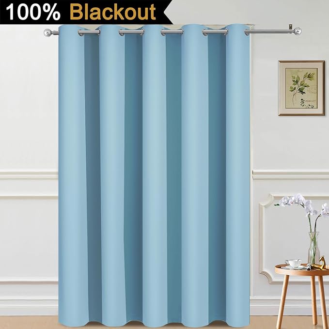Yakamok Sky Blue Blackout Patio Door Curtain Panels W70 x L84, 1 Panel | Noise Reducing Barrier Panel for Sliding Glass Door, 2 Thick Layers Heat Full Light Blocking Patio Door Drapery