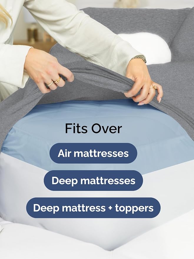 Extra Deep Cal King Sheet Set - 4 Piece Cooling Bed Sheets - Heathered Grey | Easily Fits 18 to 24 inch Mattress, Ultra Soft, Wrinkle & Fade Free with Extra Deep Pockets, Comfy Hotel Luxury Bedding