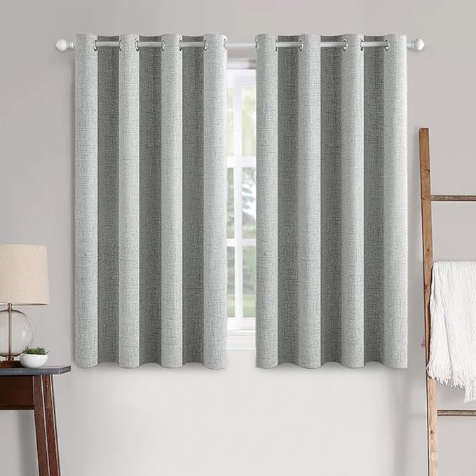 MIULEE 100% Blackout Linen Curtains for Bedroom 52x45 Inches Glacier Gray | Room Darkening, Light Blocking, Thermal Insulated, Grommet Top, Linen Textured, Window Curtains for Living Room, 2 Panels