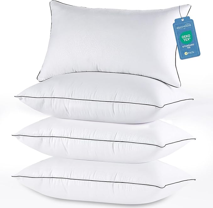JOLLYVOGUE King Size Pillows Set of 4, Cooling and Firm King Pillows with Oeko-Tex Certified Down Alternative Filling for Side, Back, and Stomach Sleepers, Hotel Collection