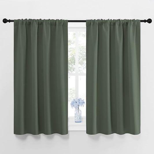 NICETOWN Dark Mallard Blackout Curtains for Kid's Room 42" x 48" 2 Panels | All Season Thermal Insulated Solid Rod Pocket Top Drapes, Light Blocking Noise Reducing Room Darkening Bedroom Kitchen Decor