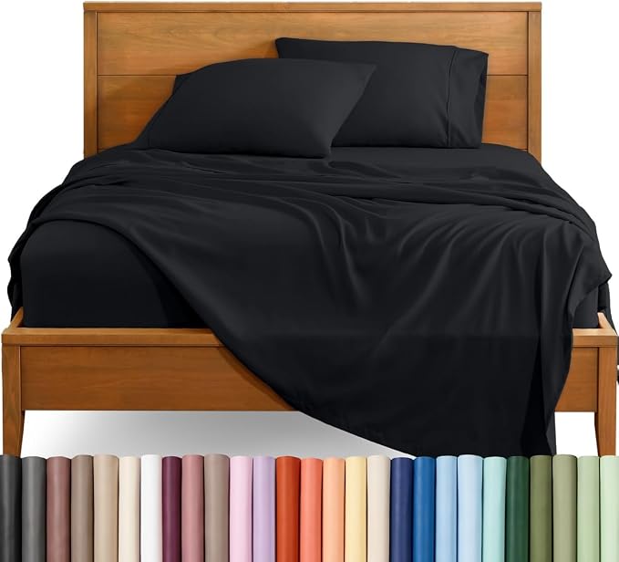Bare Home Sheet Set - 1800 Ultra-Soft (Split Head Flex King, Black) | Deep Pockets 6 to 15 Inches, Breathable, Hypoallergenic, Hotel Luxury, Easy Fit, Soft, All-Season