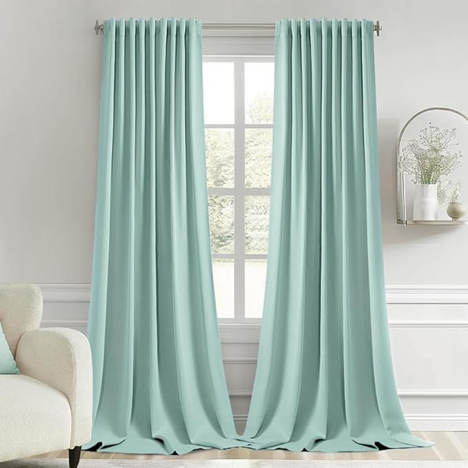 MIULEE Aqua Back Tab Blackout Curtains 52x120 Inch Long 2 Panels Set | Rod Pocket Pinch Pleated, Thermal Insulated, Bedroom Living Room Darkening Privacy Drapes, Extra Long Light Blocking Curtains