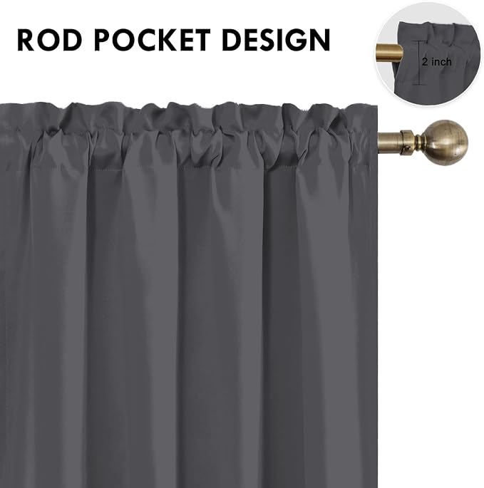DWCN Blackout Curtains for Bedroom 42 x 54 Inch Long Dark Grey 2 Panels | Room Darkening, Thermal Insulated, Light Blocking, Rod Pocket Drapes, Noise Reducing Window Treatments