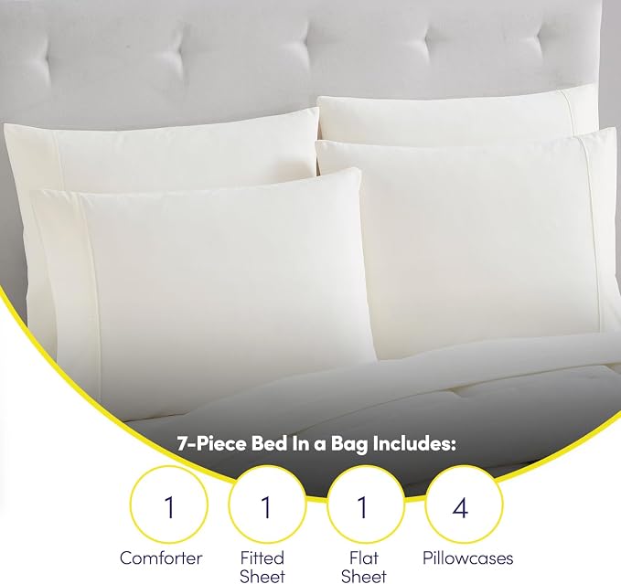 RV Short Queen Comforter Set for RV Camper - Comforter Set with Fitted & Flat Sheet, 4 Pillowcases - Tailored for RV Short Queen Beds - Cozy Essentials for Your RV Bedroom, Ivory