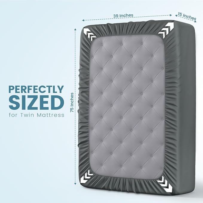 Twin Size Mattress Protector Waterproof, Premium 200 GSM Terry Mattress Cover, Soft & Breathable Bed Cover, Fitted Sheet Style Stretchable Deep Pockets 15" by Utopia Bedding (Gray) | Utopia Bedding 200 GSM Soft & Breathable Mattress Cover, Dirt-Proof, ...