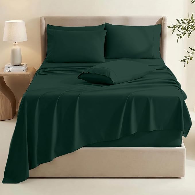 Hearth & Harbor Bed Sheets, Luxury Soft 6 Piece Bed Sheet Set Extra Deep Pocket Fitted Sheets Fits Mattress up to 21", Double Brushed Bedding Sheets & Pillowcases,