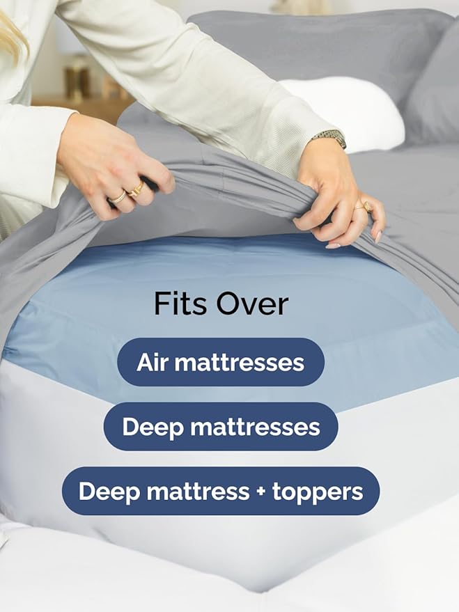 Extra Deep Queen Sheet Set - 6 Piece Breathable Cooling Sheets - Steel Blue | Hotel Luxury Bed Sheets Set, Easy & Secure Fit, Ultra-Soft, Wrinkle & Fade Free, Comfy Sheets Set with Extra Deep Pockets