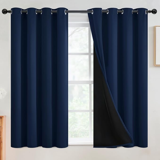 SimpleHome Navy Blue 100% Blackout Curtains Room Darkening Living Room 54 | Curtains for Bedroom,Thermal Insulated Grommet Window Drapes,Curtains for Living Room with Black Back,52 x 54 Inch,2 Panels