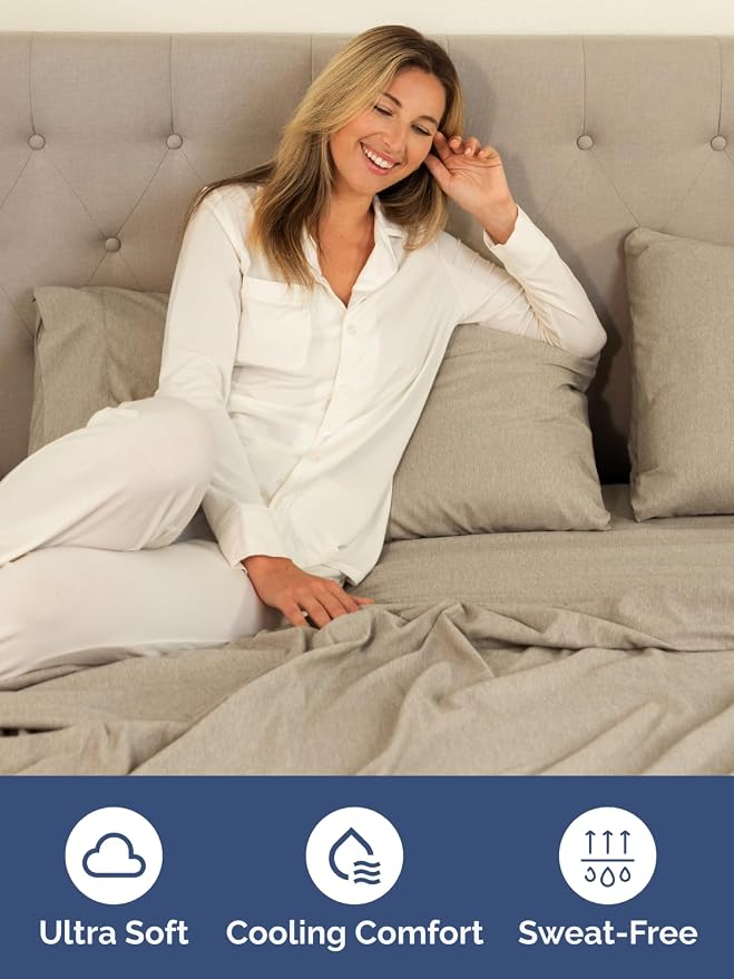 Extra Deep Full Fitted Sheet - Single Fitted Sheet Only - Heathered Beige | Easily Fits 18 inch to 24 inch Mattress, Soft, Wrinkle Free, Breathable & Comfy, Extra Deep Pockets Hotel Luxury Fitted Sheet