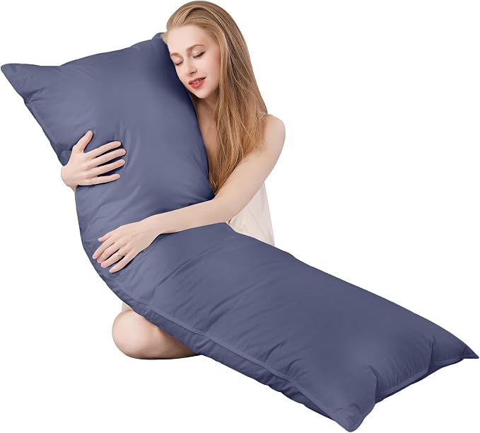 Goose Down Feather Body Pillows for Adults, Full Length Firm Hugging Pillow Insert for Side Sleepers, Breathable Large Long Pillow for Bed with 100% Organic Cotton Shell, Navy Blue 20"x60"