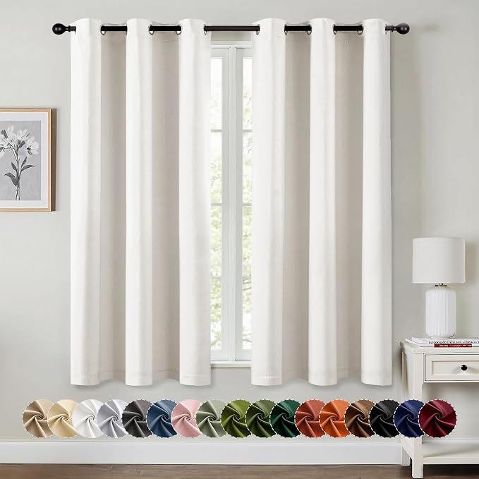 MIULEE Blackout Curtains for Bedroom 2 Panels 29 x 40 Inch Long Ivory | Thermal Insulated, Living Room Darkening Grommet Drapes, Noise Reducing, Light Blocking Window Treatments