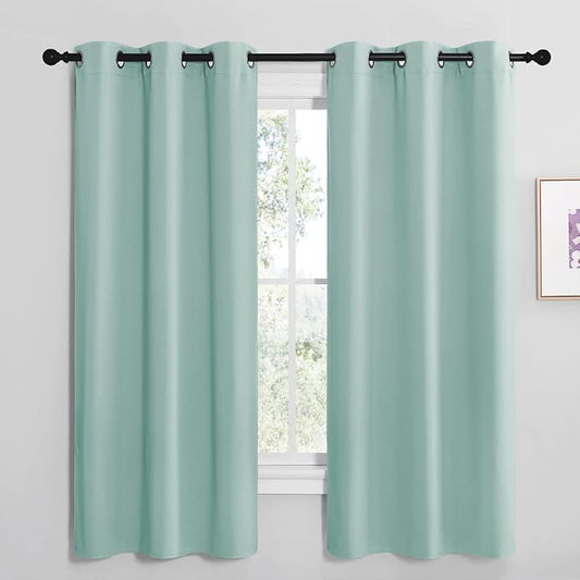 NICETOWN Aqua Blue Room Darkening Curtains, Set of 2, 42 x 68-inch | Window Treatment Thermal Insulated Solid Grommet Room Darkening Curtains/Drapes for Kitchen Bedroom