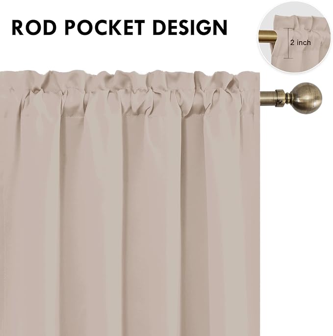 DWCN Blackout Curtains for Bedroom Living Room 52 x 63 Inch Long Camel | 2 Panels Set, Room Darkening, Thermal Insulated, Light Blocking, Rod Pocket Drapes, Noise Reducing Window Treatments