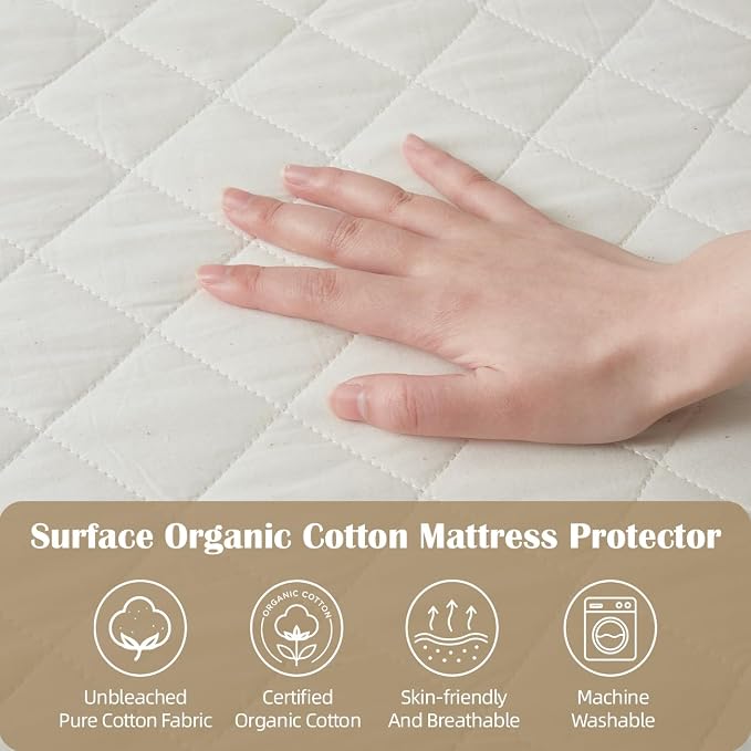 Organic Crib Mattress Protector - Top&Side 100% Waterproof Protector | Organic Mattress Protectors for bed | 5-Sided Waterproof Protection | Noiseless & Breathable | Crib Size 52x28x9 in