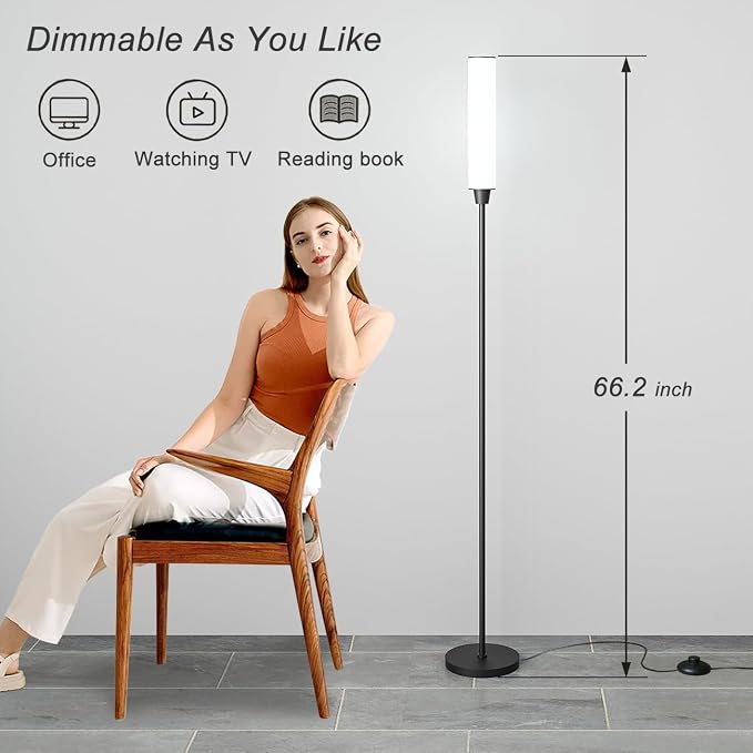 Nukanu Floor Lamp with Remote Control,Bright Floor Lamps for Living Room/Bedroom/Office, Stepless Adjustable 3000K-6000K Colors and 10-100% Brightness,Standing Light with Foot Switch (Black) | Standing Lamp for Living Room,Bedroom,Office,Stepless Adjus...