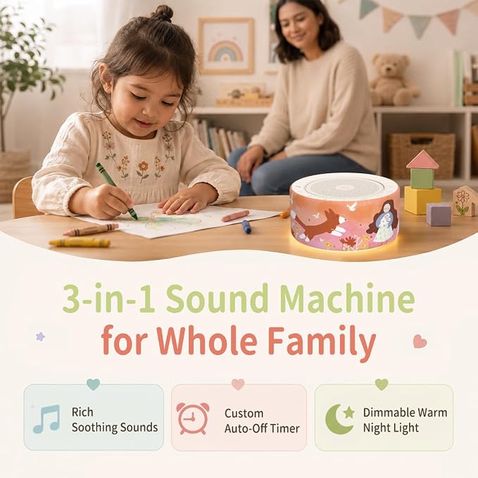 Kipcush White Noise Machine for Baby & Adults, Sleep Sound Machine with 30 Soothing Sounds, 8-Color Night Light, Memory Function, White Noise for Sleeping, Nursery, Office, Travel, Relaxation