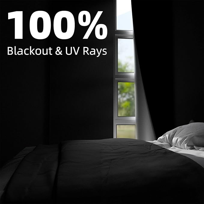 NIGHTON Portable Blackout Curtains 71"×60", Strong Hook and Loop Tape Strips with Adhesive, Cuttable Blackout Window Cover, 100% Black Out Material Blinds for Baby Nursery or Travel - Black