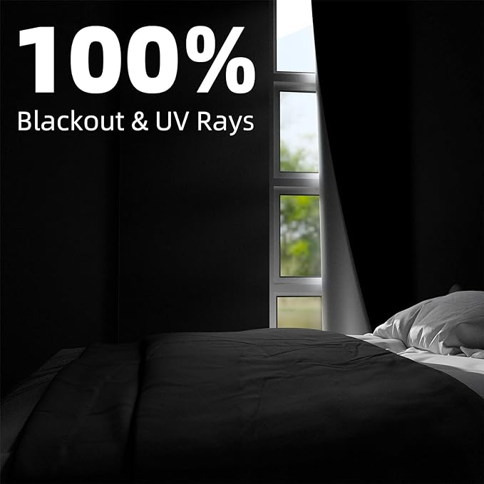 NIGHTON Portable Blackout Curtains 35"×60" Strong Hook&Loop Tape Strips with Adhesive,Black Out Shades that can be Cut,100% Blackout Material Blackout Blinds for Baby Nursery or Travel-Black 2Pack-01