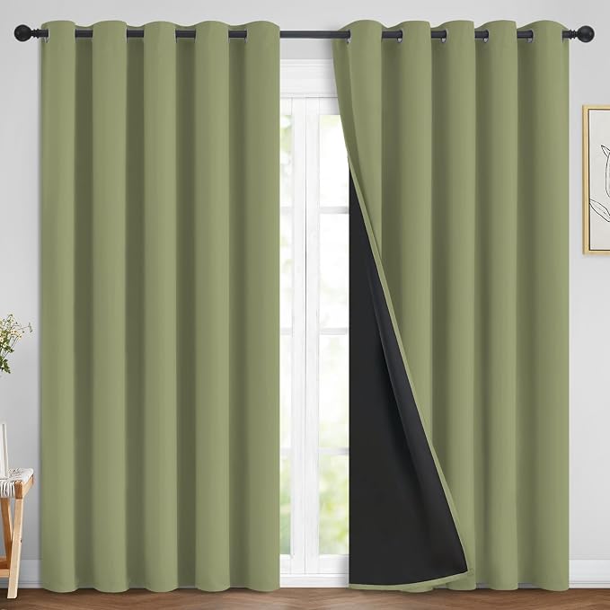 Yakamok Sage Blackout Curtains 84 Inches Long for Bedroom 70" Wide 2 Panel | Blackout Curtain Panels for Bedroom, 2 Thick Layers Grommet Top Thermal Insulated Drapes with Black Liner for Living Room