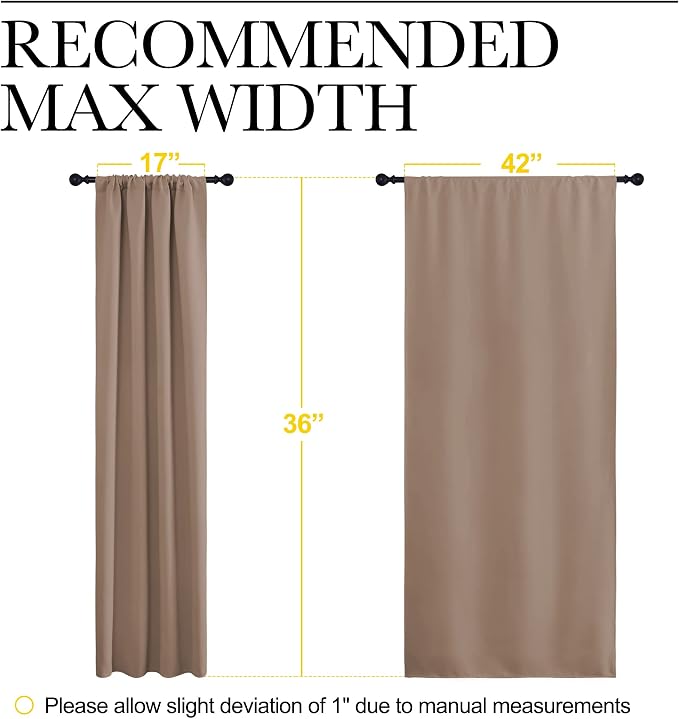 NICETOWN Cappuccino Blackout Curtains for Camper 42" w x 36" L 2 Panels | Window Treatment Thermal Insulated Rod Pocket Small Draperies Drapes for Bedroom Kitchen, Light Blocking Noise Reducing Decor