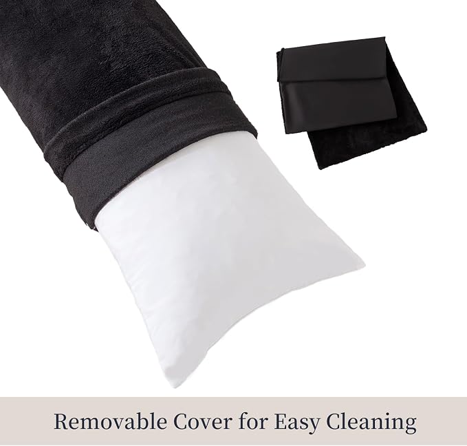 WhatsBedding Memory Foam Body Pillow with Cover, Long Bed Pillow for Adults | Removable Plush Fuzzy Envelope Closure, Firm Support for Side Sleepers, Reading & naps, Large Size Fits All, Relieves Pain