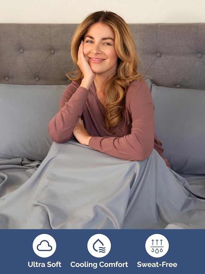 Extra Deep Cal King Sheet Set - 4 Piece Breathable & Cooling - Steel Blue | Easily Fits 18 to 24 inch Mattress, Ultra Soft, Wrinkle & Fade Free with Extra Deep Pockets, Comfy Hotel Luxury Bedding