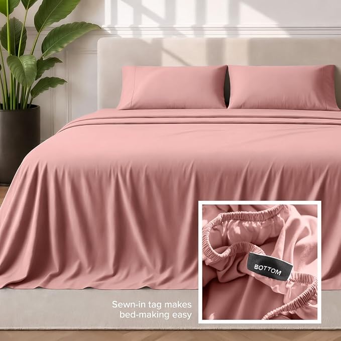 Bare Home Sheet Set - 1800 Ultra-Soft (Split Head Flex King, Dusty Rose) | Deep Pockets 6 to 15 Inches, Breathable, Hypoallergenic, Hotel Luxury, Easy Fit, Soft, All-Season
