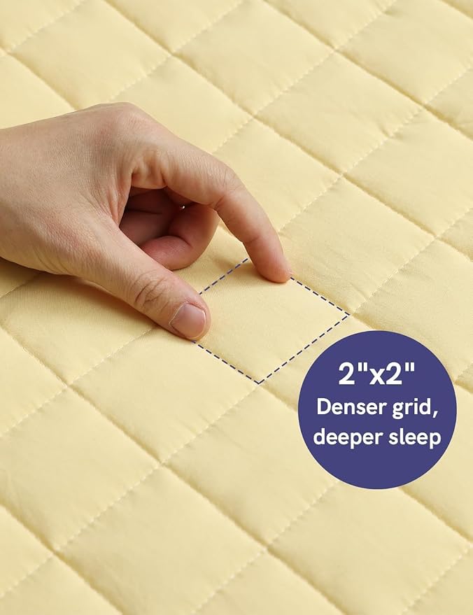 YnM 15lbs Weighted Blanket for Adults, Heavy Bed Throw Blanket with Cooling Glass Beads for All Season Use, Ideal for ~140lbs (60x80 Inches, Queen, Pastel Yellow)
