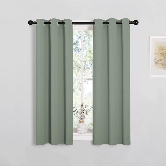 NICETOWN Bedroom Curtain Panels Blackout Draperies, Thermal Insulated Solid Grommet Blackout Curtains/Drapes (1 Pair, 29 by 45 inches, Greyish Green)