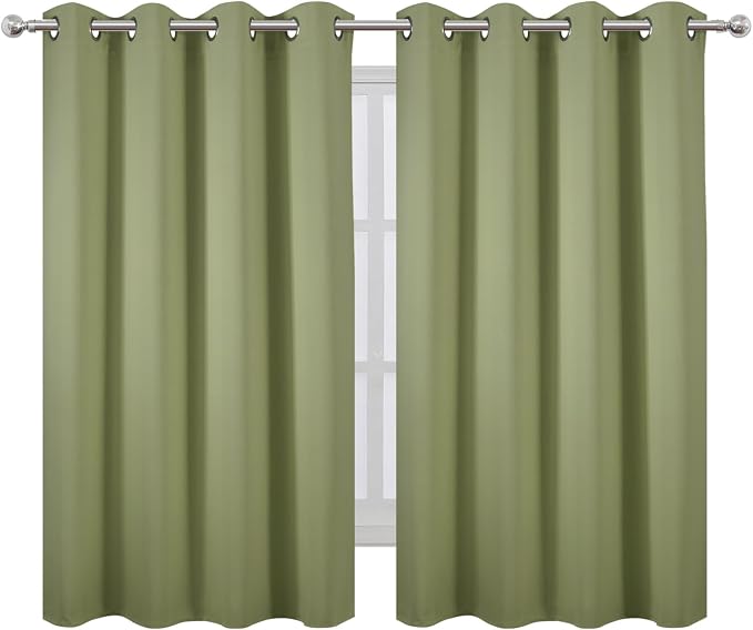Blackout Curtains 66 x 54 Inch Long Sage Green Curtains Set of 2 Panels Room Darkening Curtains for Bedroom and Living Room