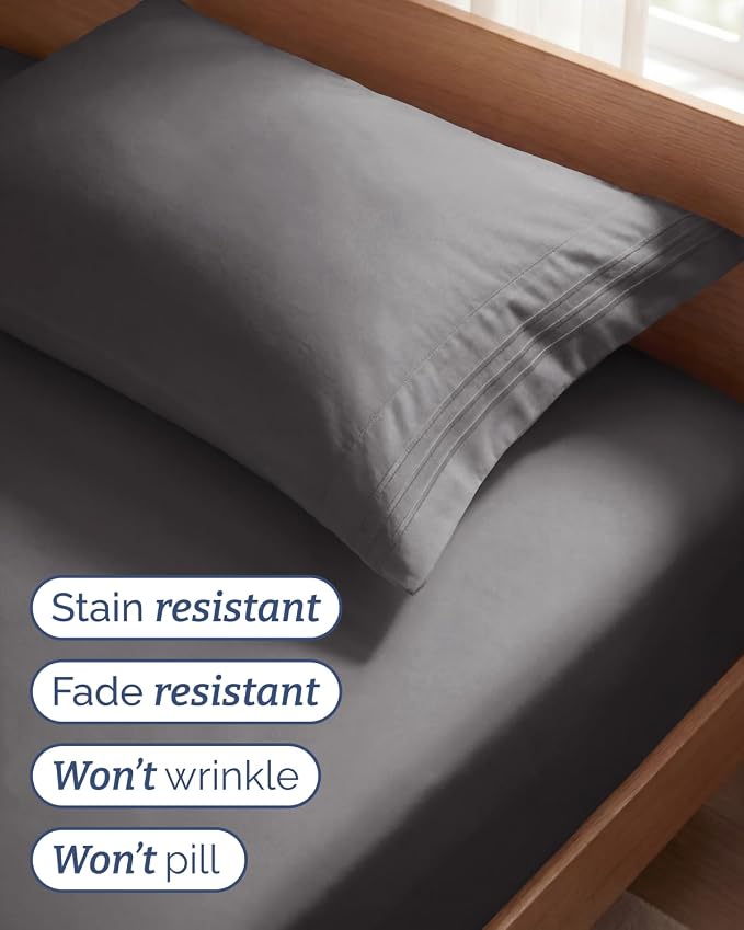 Twin Size 3 Piece Sheet Set - Comfy Breathable & Cooling Sheets - Dark Grey | Hotel Luxury Bed Sheets for Women & Men, Deep Pockets, Easy-Fit, Extra Soft and Wrinkle Free Sheets, Oeko-Tex Bed Sheet Set