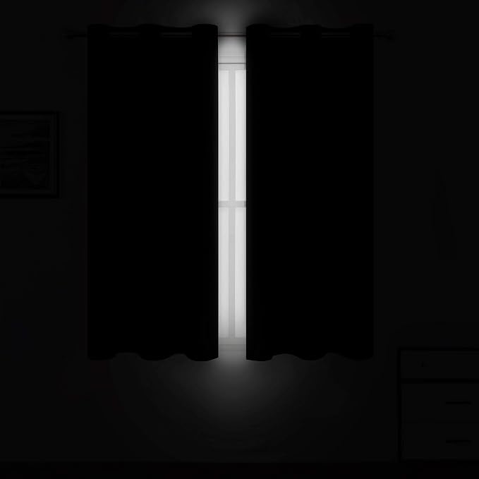 Blackout Curtains 42 x 63 inch/Black Curtains Set of 2 Panels/Thermal Insulated Room Darkening Bedroom Curtains