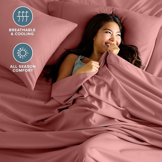 Bare Home Sheet Set - 1800 Ultra-Soft (Split Head Flex King, Dusty Rose) | Deep Pockets 6 to 15 Inches, Breathable, Hypoallergenic, Hotel Luxury, Easy Fit, Soft, All-Season