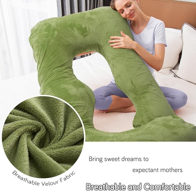 60 Inch Pregnancy Pillow for Sleeping (Green) | Extra Large U Shaped Body Pillow, Maternity Pillow for Pregnant Women