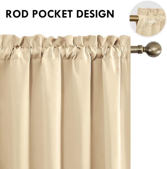 DWCN Blackout Curtains for Bedroom Living Room 42 x 63 Inch Long Beige | 2 Panels Set, Room Darkening, Thermal Insulated, Light Blocking, Rod Pocket Drapes, Noise Reducing Window Treatments