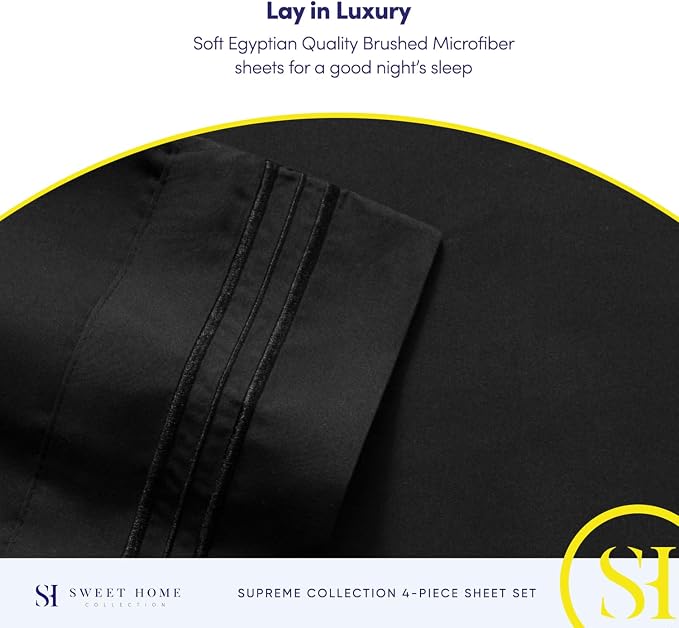 Full Size Sheet Sets - Breathable Luxury Sheets with Full Elastic & Secure Corner Straps Built In - 1800 Supreme Collection Extra Soft Deep Pocket Bedding, Sheet Set, EXTRA DEEP pocket - Full, Black